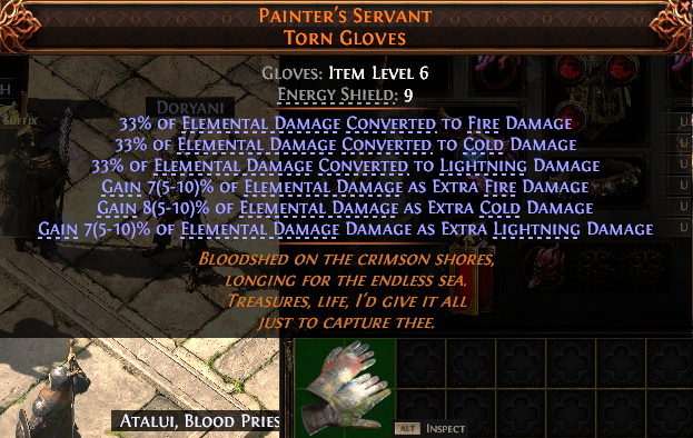 MMOJUGG Path of Exile 2 PAINTER'S SERVANT TORN GLOVES#935937 Details View of Item Function and Use